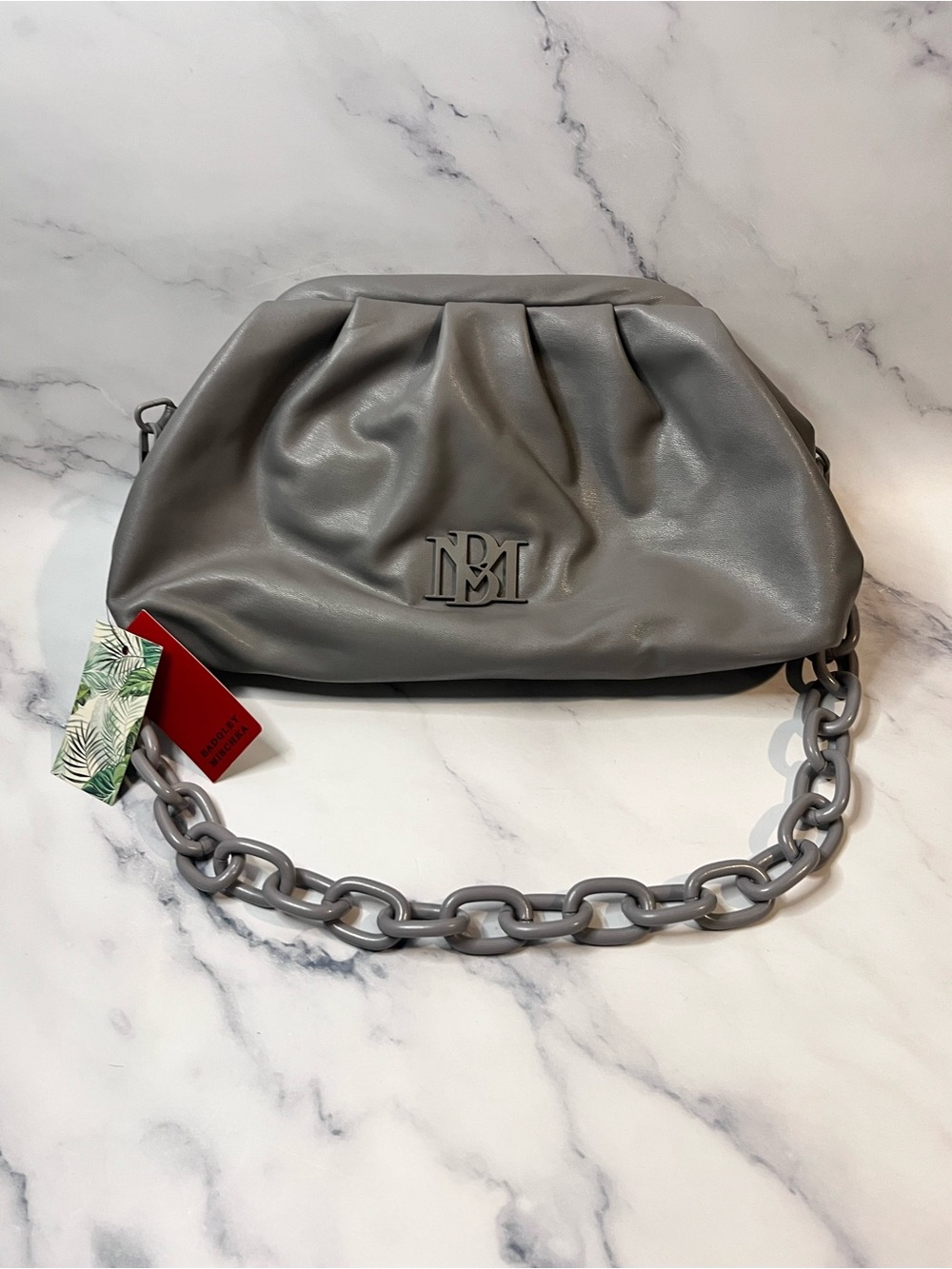 NWT Badgley Mischka Women's Gray Wrapped Frame Clutch Chain Strap Shoulder Bag